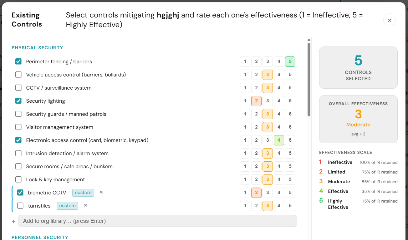 presydo Risk Assessment — controls library and residual risk output panel